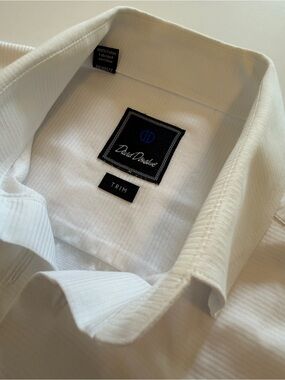 David Donahue Trim White Tuxedo Dress Shirt | 100% Cotton | French Cuff